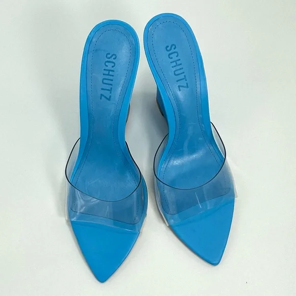 NWOT Schutz lucimara vinyl blue wedge sandal size 7.5 - Picture 3 of 11